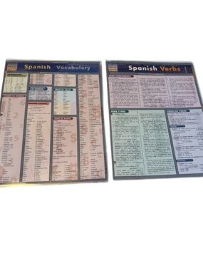 Spanish Vocabulary & Verbs Study Laminated Charts Bundle of Two